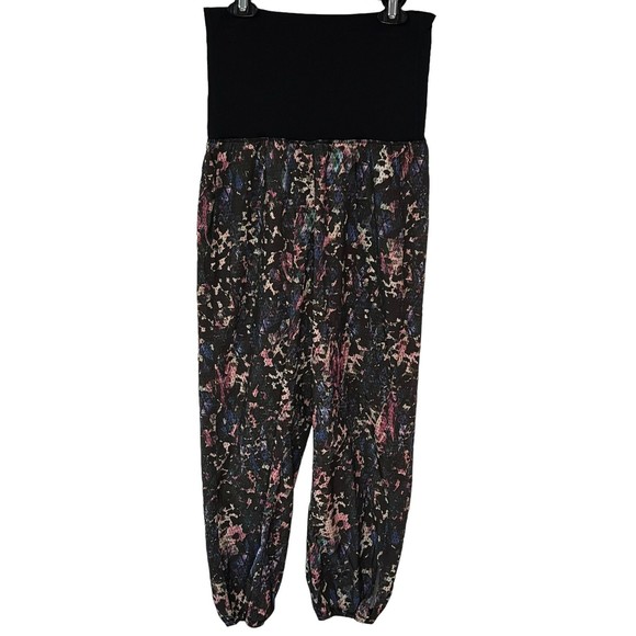 Lululemon Womens Om Pant Floral Black Multi Fold Over Waist Jogger Pant Sz 4 - Picture 3 of 10